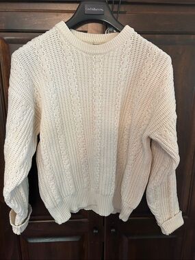 1990’s Christopher Hayes Sz M White Cream Cable-knit Crewneck Sweater